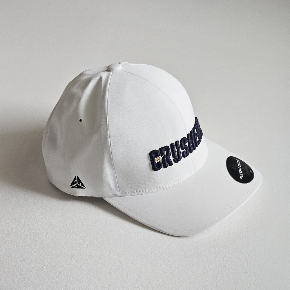 NWOT Crushers GC Team Golf Hat Flexfit Delta White Black Cap Size S/M